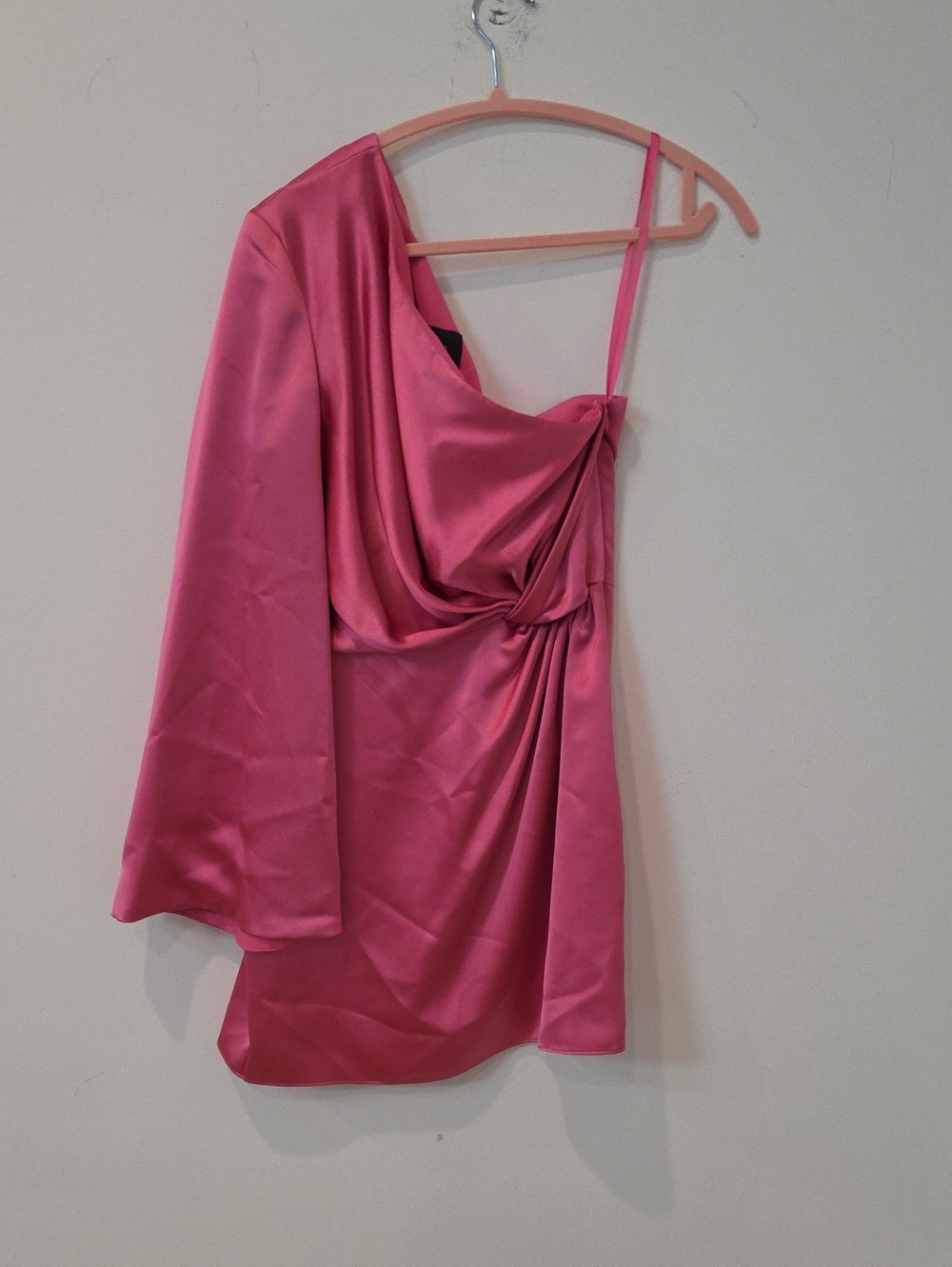 Muse by Marchesa Gardenia One-Sleeve Satin Dress Pink Size 6 NEW